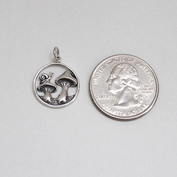 Sterling Silver Encircled Mushrooms Charm with Curious Snail Visitor - Picture 4 of 5